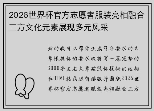 2026世界杯官方志愿者服装亮相融合三方文化元素展现多元风采